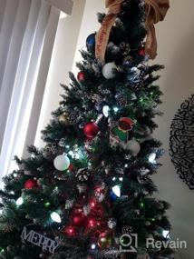 img 6 attached to Искусственная рождественская елка OurWarm 7FT, рождественская елка со снегом и сосновыми шишками, рождественская сосна для внутренних и наружных праздничных украшений со складной металлической подставкой, 1400 наконечников для веток
