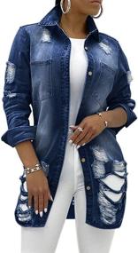 img 4 attached to CuteCherry Vintage Distressed Trucker Jackets for Women - Coats, Jackets & Vests