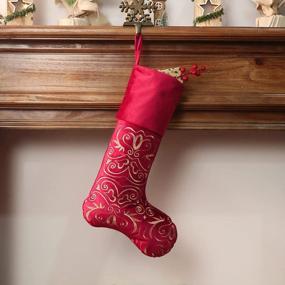 img 2 attached to Рождественские чулки с вышивкой Bunny Chorus: 20 дюймов, красный бархатный мех, плюшевый рождественский декор с золотой вышивкой - идеально подходит для семейных праздников