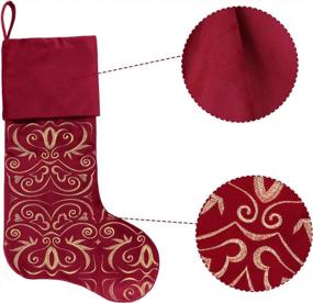 img 3 attached to Bunny Chorus Embroidered Christmas Stockings: 20" Red Velvet Fur Plush Xmas Décor With Gold Embroidery - Perfect For Family Holiday Parties