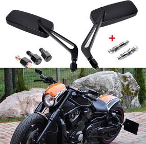 img 1 attached to Black Rectangular Handlebar Rearview Mirrors - 8mm/10mm for Harley Softail Sportster Chopper Bobber Motorcycles