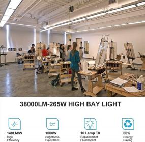 img 2 attached to Lightdot 2 Pack LED High Bay Shop Light, 4FT (Large Area Illumination) 265W 38000LM [1000W HPS Eqv.] 5000K Daylight Linear Hanging Light For Warehouse, 10 Lamp Fluorescent Fixture Replacement-ETL