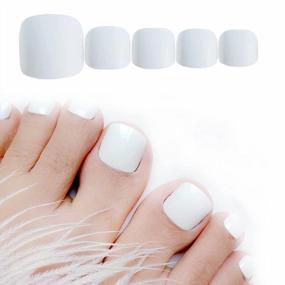 img 4 attached to 120Pcs White Fake Toenails Acrylic Nail Tips For Women Girls - Glossy Solid Color Square Short Full Cover False Toe Nails