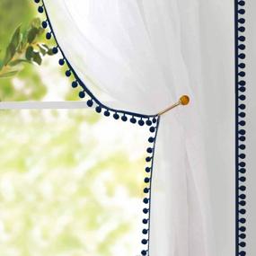 img 4 attached to Navy Pom Poms Sheer Curtains - Rod Pocket Voile Semi-Sheer Tasseled Linen Look For Girls Bedroom Living, Set Of 2 (54 X 84 Inch)