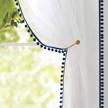 navy pom poms sheer curtains - rod pocket voile semi-sheer tasseled linen look for girls bedroom living, set of 2 (54 x 84 inch) logo