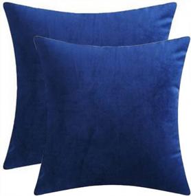 img 4 attached to Plush Velvet Pillow Covers - Set Of 2 Cozy & Comfortable Cushion Cases For Living Room Sofa In Dark Blue 18"X18