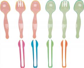 img 2 attached to 10-Piece Heavy Duty Plastic Serving Utensils Set - 4 Spoons, 2 Forks, 4 Tongs In Neon Assorted Colors