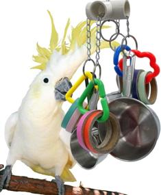 img 4 attached to 🦜 GILYGI Parrot Toys Set: Pullable Parrots Pots, Bagel Toys, Stainless Steel Cup, and Cardboard Ring Toys for Medium and Large Parrots such as Amazons, Mini Macaws, African Greys, Cockatoos, Eclectus, and Guaker