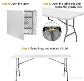 img 2 attached to 6ft Portable Heavy Duty Plastic Folding Table - Fold-in-Half Utility Table for Indoor Outdoor Use, Picnic, Camping, and Parties - White