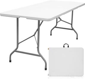 img 4 attached to 6ft Portable Heavy Duty Plastic Folding Table - Fold-in-Half Utility Table for Indoor Outdoor Use, Picnic, Camping, and Parties - White