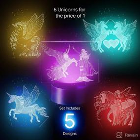 img 3 attached to 🦄 Unicorn Night Light - 5-in-1 Girls Room and Kids 3D Nightlight. 5 Patterns and 16 Color Changing Bedside Lamp with Remote Control for Teens of all Ages. Best Unicorn LED Optical Illusion Lamp for Room Décor.