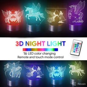 img 2 attached to 🦄 Unicorn Night Light - 5-in-1 Girls Room and Kids 3D Nightlight. 5 Patterns and 16 Color Changing Bedside Lamp with Remote Control for Teens of all Ages. Best Unicorn LED Optical Illusion Lamp for Room Décor.