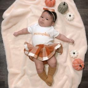 img 3 attached to Adorable 3PCS Halloween Outfit For Baby Girls - Pumpkin Letters T-Shirt, Plaid Shorts & Headband!