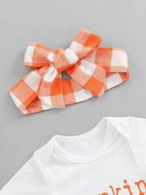 img 1 attached to Adorable 3PCS Halloween Outfit For Baby Girls - Pumpkin Letters T-Shirt, Plaid Shorts & Headband!