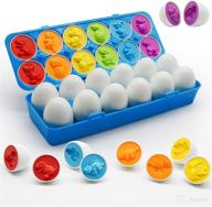 🥚 moontoy matching eggs toy for toddlers with holder - 12pcs dinosaur color shape match toy - kid play sorting egg puzzle sorter game - stem educational easter gift for 12-18 month 1-3 year old baby boys and girls logo