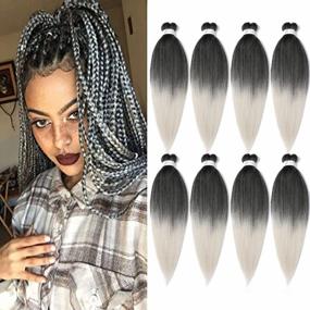 img 4 attached to Gray Ombre Braiding Hair Pre-Stretched 14 Inch, Yaki Texture, Hot Water Setting, Easy To Install Professional Synthetic Hair Extensions - 8 Packs In 1B/Silver,
