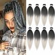 gray ombre braiding hair pre-stretched 14 inch, yaki texture, hot water setting, easy to install professional synthetic hair extensions - 8 packs in 1b/silver, logo