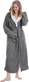 img 4 attached to Женский длинный плюшевый флисовый халат с капюшоном - теплый и уютный халат для женщин от MissShorthair