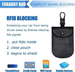 img 2 attached to Black Genuine Leather Faraday Bag, RFID Key Fob Signal Blocker Case - Car Key Antitheft Lock Device, RFID/WiFi/GSM/LTE/NFC Protector