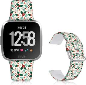 img 4 attached to 🎄 22 мм Рождественские цветочные ремешки для Fitbit Versa / Fitbit Versa 2 / Fitbit Versa Lite - совместимые и стильные силиконовые ремешки с печатью Рождественского фруктового орнамента для мужчин, женщин и девочек, от производителя DOO UC.