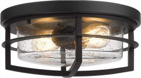 img 4 attached to Zeyu Black Ceiling Light Fixtures, 13 Inch Kitchen Flush Mount Light Fixture With Seeded Glass Cover, ZW17-F BK-R