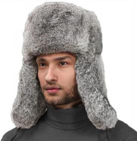 img 4 attached to Зимние шапки для мужчин: ушанка из кроличьего меха Valpeak с ушками и дизайном Trapper