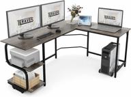 home office workstation: teraves l-shaped computer desk with shelves and round corner, suitable for gaming and work, reversible design logo