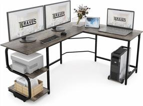 img 4 attached to Рабочая станция для домашнего офиса: L-образный компьютерный стол Teraves с полками и круглым углом, подходящий для игр и работы, двусторонний дизайн
