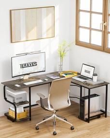 img 3 attached to Рабочая станция для домашнего офиса: L-образный компьютерный стол Teraves с полками и круглым углом, подходящий для игр и работы, двусторонний дизайн