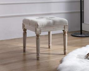 img 4 attached to Beige Upholstered Rustic Ottoman Bench - Kmax Small Padded Square Vanity Stool For Bedroom (15.75" X 15.75" X 15.7")