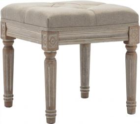 img 1 attached to Beige Upholstered Rustic Ottoman Bench - Kmax Small Padded Square Vanity Stool For Bedroom (15.75" X 15.75" X 15.7")