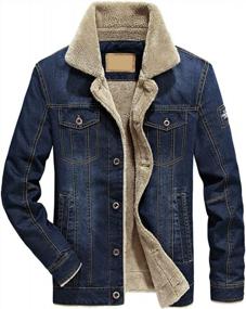 img 4 attached to Men'S Distressed Denim Trucker Jacket With Sherpa Lining And Rugged Button-Down Design By Hixiaohe