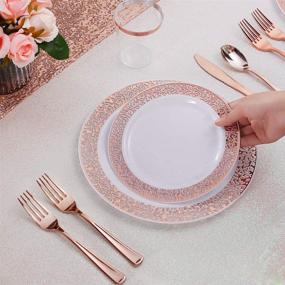 img 1 attached to Complete Set Of 175 Elegant Rose Gold Disposable Plates, Silverware, And Cups - Includes 25X 10.25" Dinner Plates, 25X 7.5" Salad Plates, 25X Cups, 50X Forks, And 25X Knives