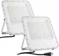 outdoor led floodlights 2-pack: 150w, 21000lm, ip65 waterproof, daylight white 5000k, ul plug with 3ft cable, ideal for house, garden, backyard. logo