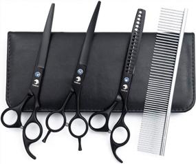 img 4 attached to TIJERAS Pet Dog Grooming Chunker Scissors Kit - 4 Pcs Black 7.0 Inch: Professional Quality Haircutting Tools For Dogs