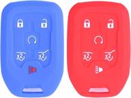 2pcs werfdsr sillicone key fob skin key cover keyless entry remote case protector shell for 2015 2016 suburban tahoe gmc yukon 6 button smart romote red blue logo