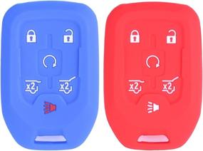 img 4 attached to 2Pcs WERFDSR Sillicone Key Fob Skin Key Cover Keyless Entry Remote Case Protector Shell For 2015 2016 Suburban Tahoe GMC Yukon 6 Button Smart Romote Red Blue