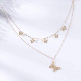 img 3 attached to Simsly Fashion Butterfly Layered Necklace Gold Hollow Pendant Necklace Chain Jewelry For Women And Girls