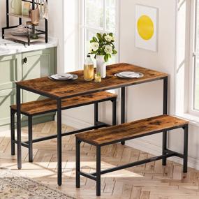 img 3 attached to HOOBRO Dining Benches, Pair Of 2 Table Benches, Industrial Style Indoor Benches, Multifunctional Benches, Durable And Stable, For Dining Room, Kitchen, Living Room, Bedroom, Rustic Brown BF02CD01