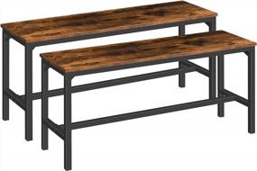 img 4 attached to HOOBRO Dining Benches, Pair Of 2 Table Benches, Industrial Style Indoor Benches, Multifunctional Benches, Durable And Stable, For Dining Room, Kitchen, Living Room, Bedroom, Rustic Brown BF02CD01