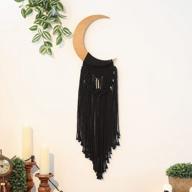 handmade anroye macrame moon boho wall hanging - black crescent wooden ornament with tassel for unique moon phases home decor in bedroom, nursery & living room logo