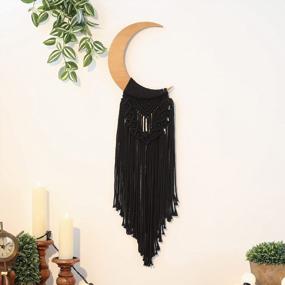 img 4 attached to Handmade ANROYE Macrame Moon Boho Wall Hanging - Black Crescent Wooden Ornament With Tassel For Unique Moon Phases Home Decor In Bedroom, Nursery & Living Room