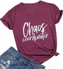 img 4 attached to Chaos Coordinator T-Shirt: Funny Letter Print, Casual Loose Fit V-Neck Blouse for Women