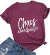 chaos coordinator t-shirt: funny letter print, casual loose fit v-neck blouse for women logo