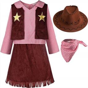 img 4 attached to Western Cowgirl Costume For Girls: Fun Holiday Party Princess Dress Up Outfit For Kids - ReliBeauty Brown