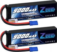 high-performance rc car battery pack - 2 pack of zeee 3s 9000mah lipo batteries with 11.1v, 100c, ec5 connector and metal plates in soft case for trucks, tanks, racing, and hobby models logo
