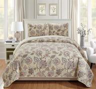 🌺 luxury floral paisley printed quilt coverlet oversized bedspread set - beige taupe pink green blue - better home style hilton collection (king/cal-king) logo