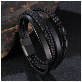 img 3 attached to Men's leather bracelet woven multilayer, black