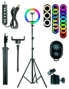 img 4 attached to Ring selfie lamp LED RGB 26 cm desktop color with phone holder and selfie Bluetooth remote control