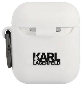 img 1 attached to Karl Lagerfeld Silicone Case with Ring for Airpods, white